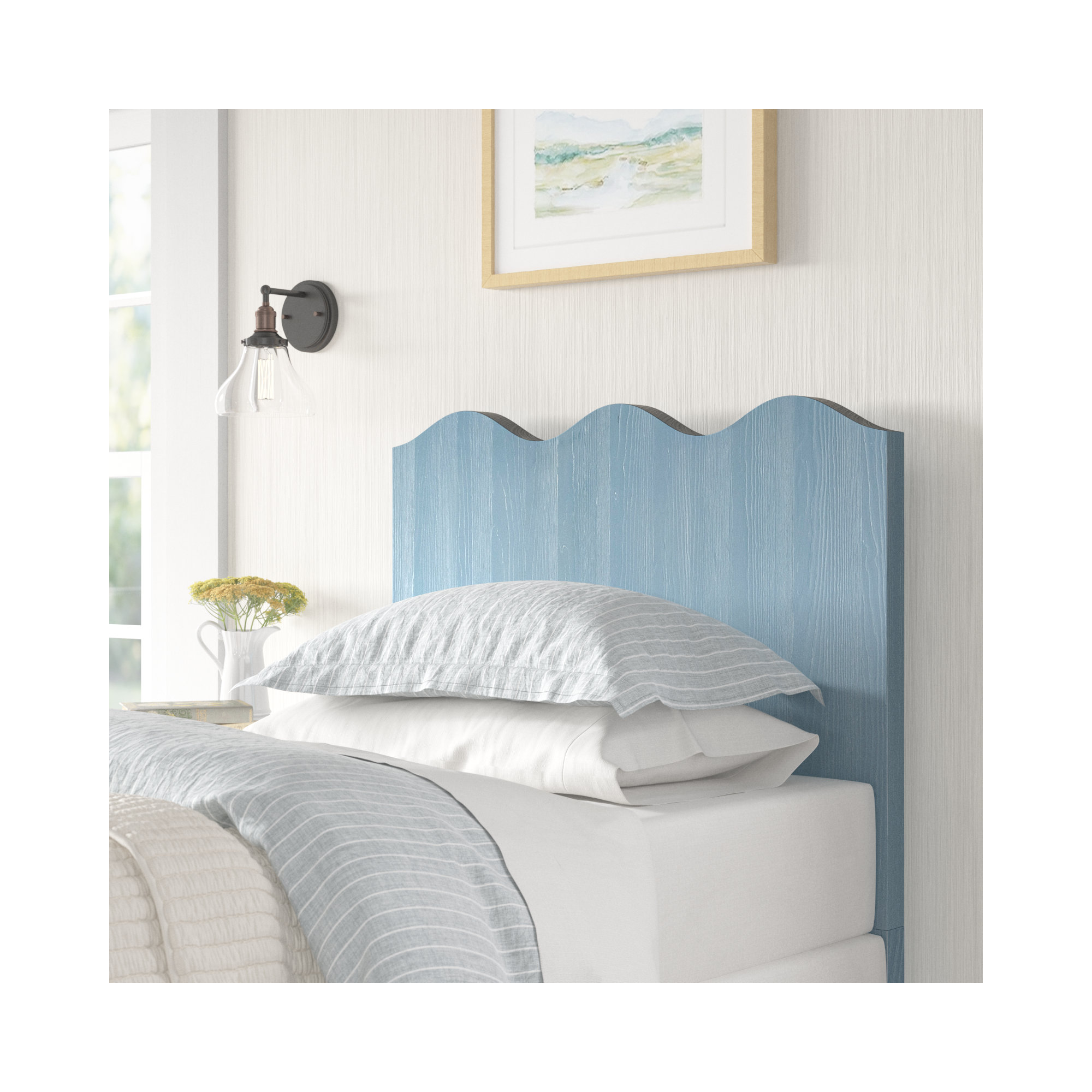 Rosalie Scalloped Headboard, Twin, Sky Blue