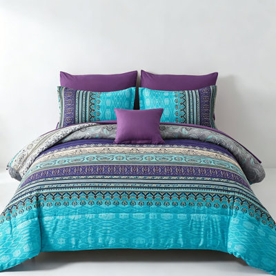 8pcs Queen Striped Boho Comforter Set, All Season Microfiber Bedding