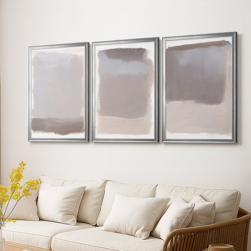 ABSTRACT Series DCCXLII - Toile tendue avec châssis sur mesure - 3 pièces, Argent argent, H 27 po x l 39 po