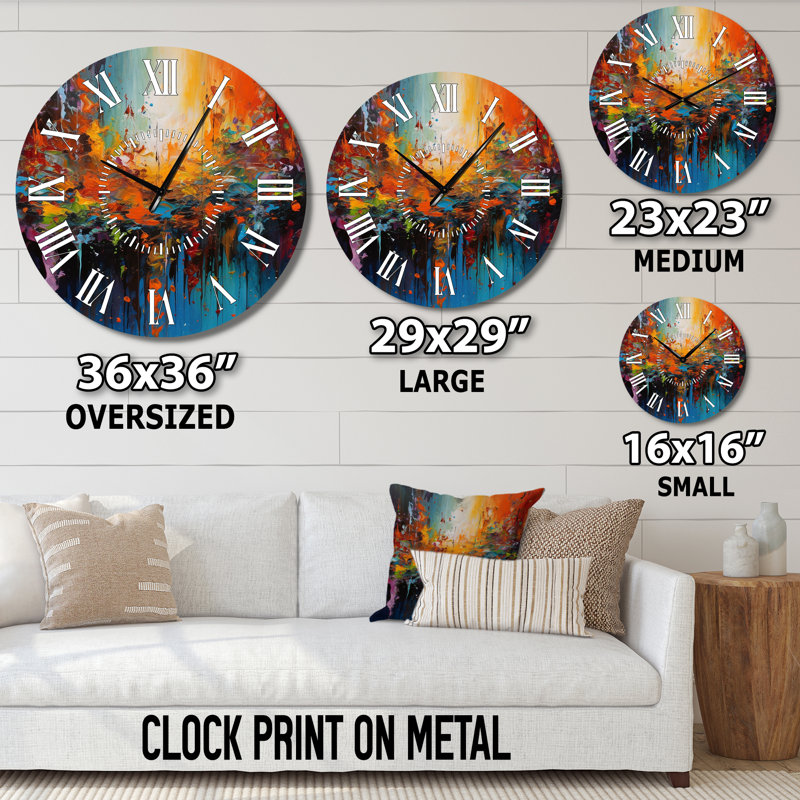 Horloge murale cubique orange et bleu sarcelle Fusion Cubist, Médium