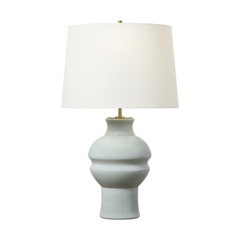 Thomas O'Brien Nova 1 Light Bedroom Home Office Living Room Lamp With White Linen Shade, Green