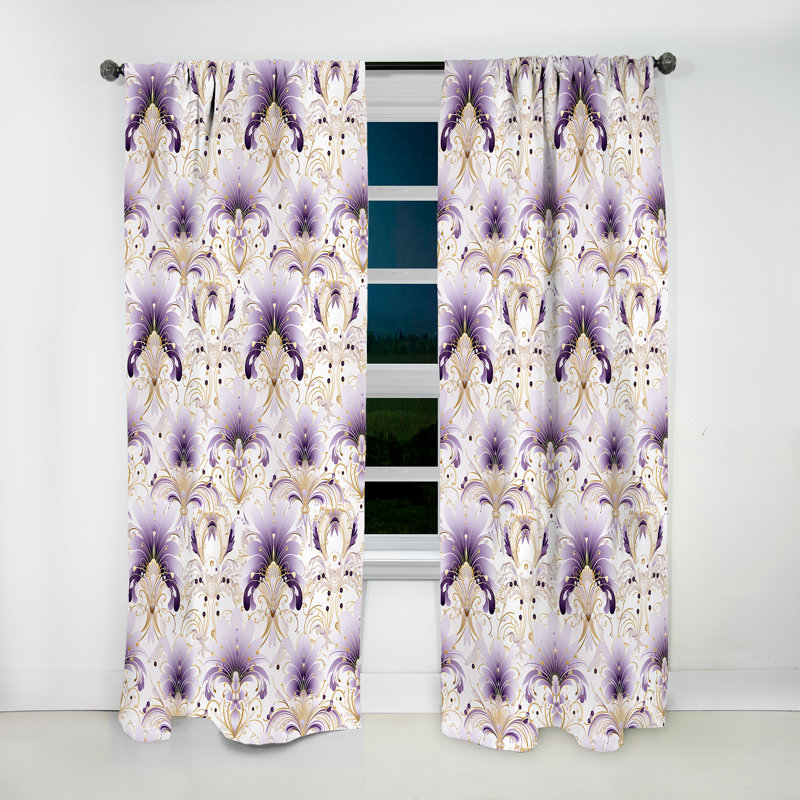 Damas mauve et blanc motif Art déco II - rideau bohémien - velours obscurcissant - 1 panneau, L 52 po x L 108 po