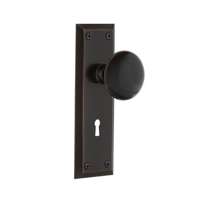 Poignée de porte intérieure à mortaise en porcelaine noire avec plaque longue New York