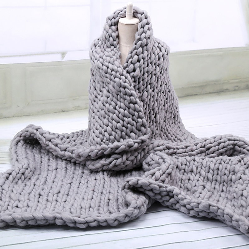 Oralia Chunky Knit Throw Blanket Handwoven Home Decor, Grey, W120 x L150cm
