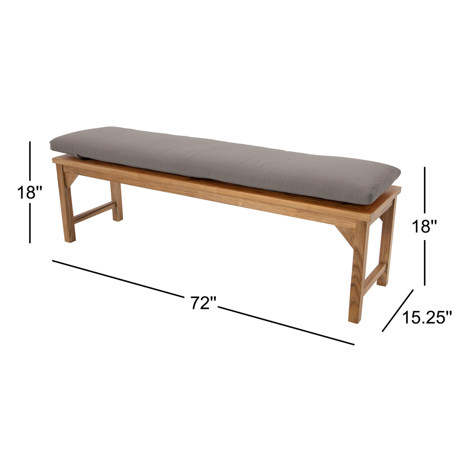 Velay Teak Outdoor Bench, Taupe, 18" H x 72" W x 15.25" D