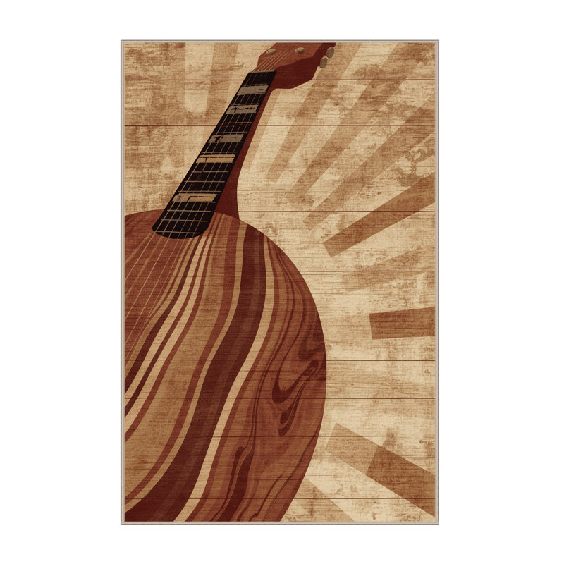 Tapis beige moelleux moelleux en bois rustique et délavé Banjo, 7 x 10