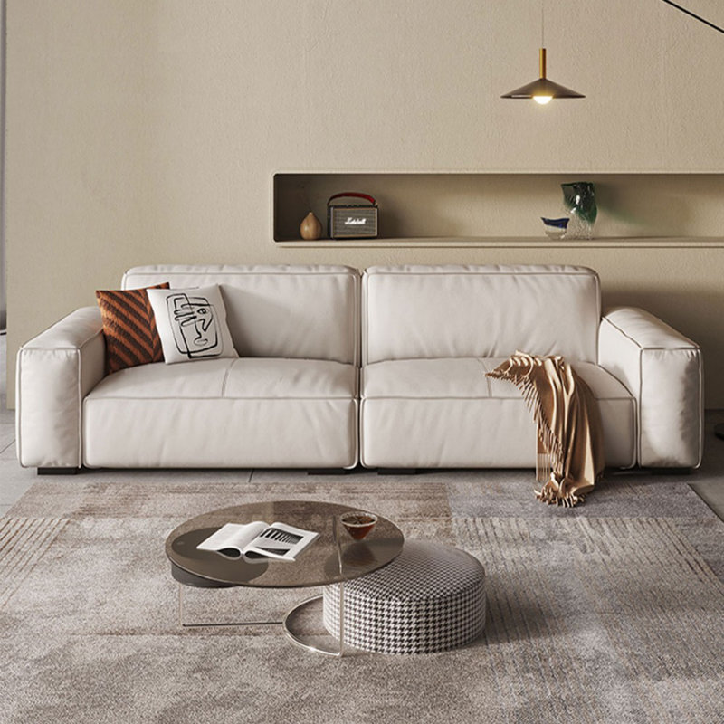 White Genuine Leather Modular Sofa cushion couch