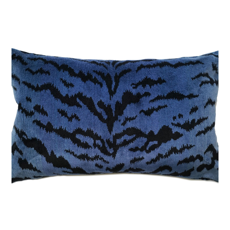 Wild Glamour Silk Lumbar Pillow Cover & Insert, Blue/Black, 14" H x 22" W x 1" D