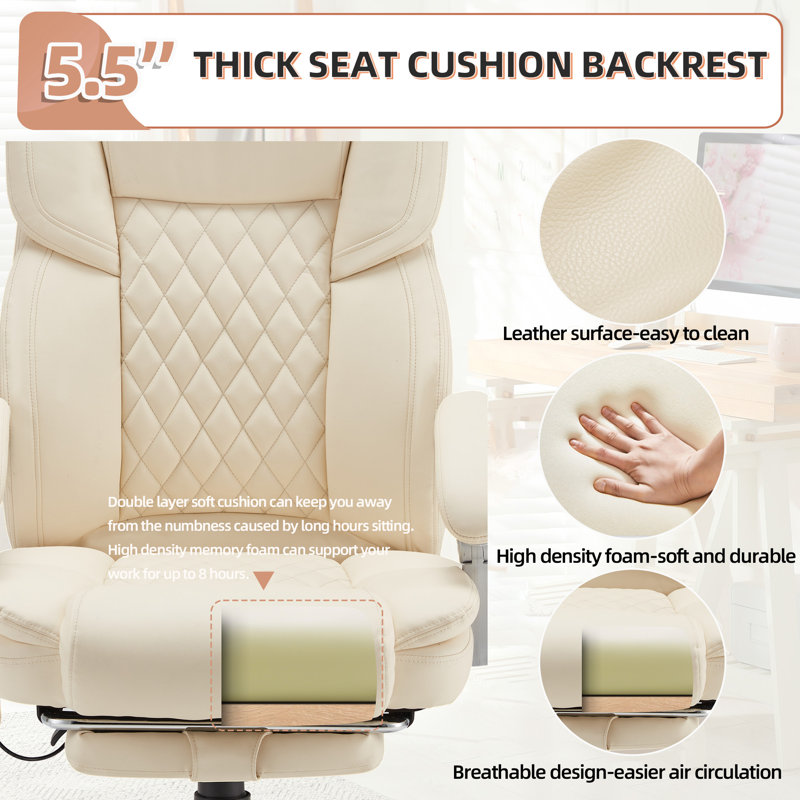 Katrein Ergonomic Heated Massage Executive Chair, White