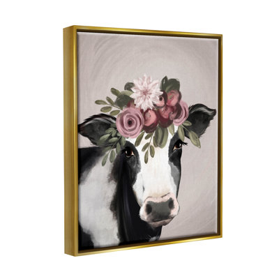 «Floral Farm Cow Blooms - Floater Frame», impression sur toile