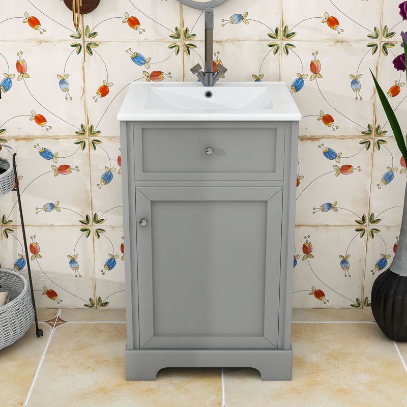 Meuble-lavabo autoportant de 20 po avec armoire à fermeture douce et tablette réglable, Gris