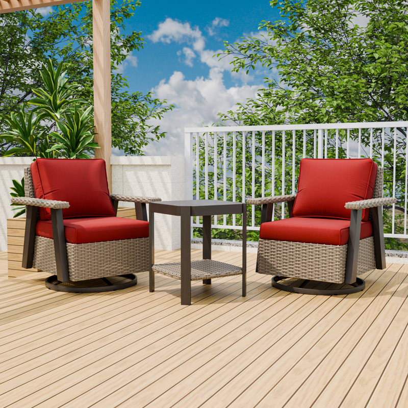 Ensemble de chaises de patio 3 pièces pivotantes en osier avec table d'appoint, Rouge