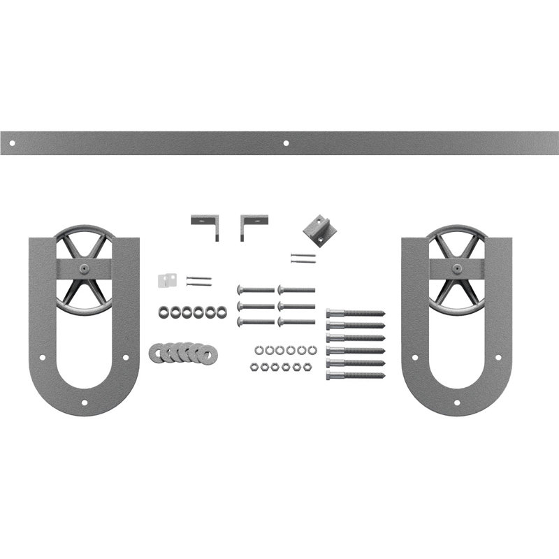 Ensemble de quincaillerie de porte de grange simple standard Premium Wagon Wheel Horseshoe, PC chrome, 48 po