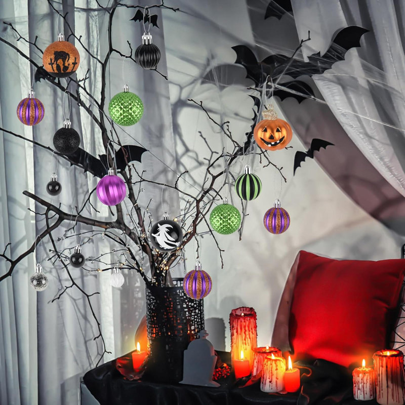 62 pièces d'Halloween boules suspendues ornements décorations d'arbre boules en plastique pour les fêtes de fin d'année décoration intérieure 62Pack