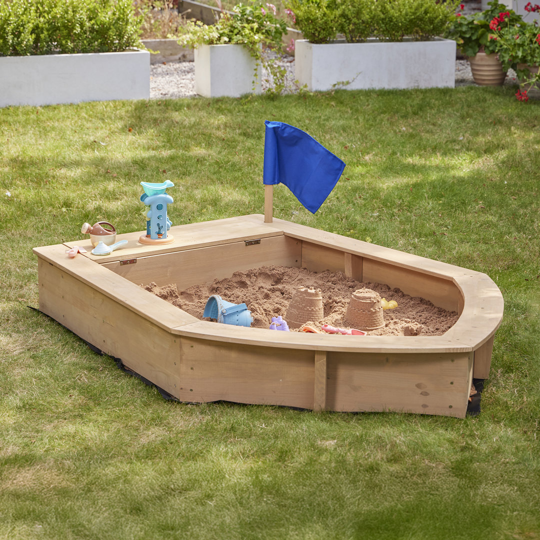 Kids Boat Sandpit with Seating and Cover