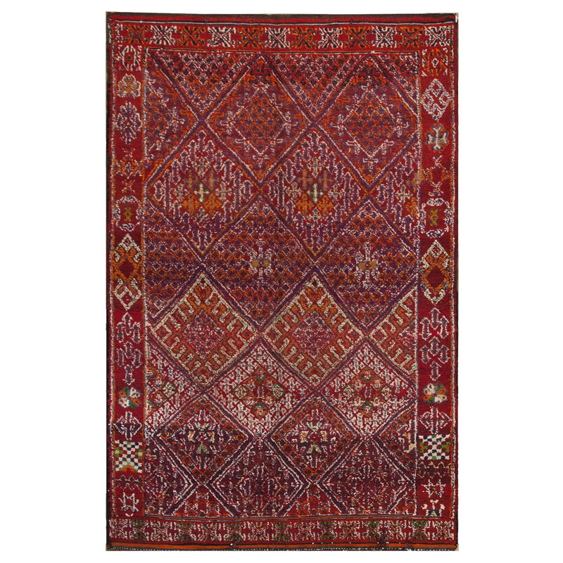 Vintage Mid Century Tribal Geometric Design Purple Moroccan Berber Carpet