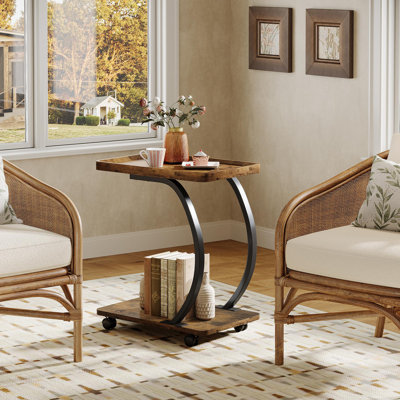 C Shaped End Table with Wheels, Small Spaces