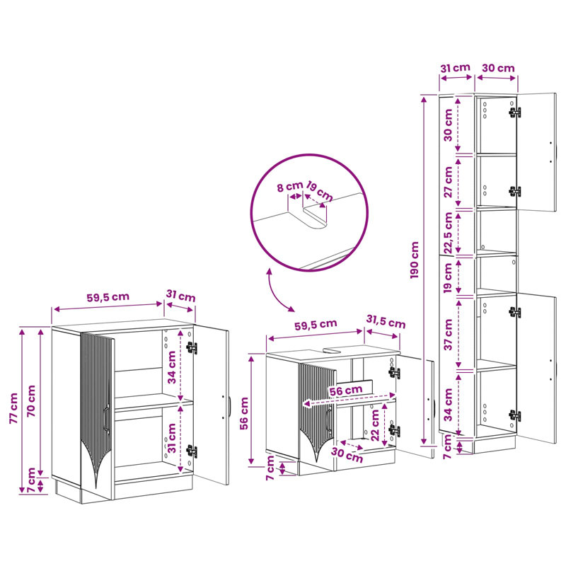 Bathroom Storage Furniture Set, Sonoma Oak