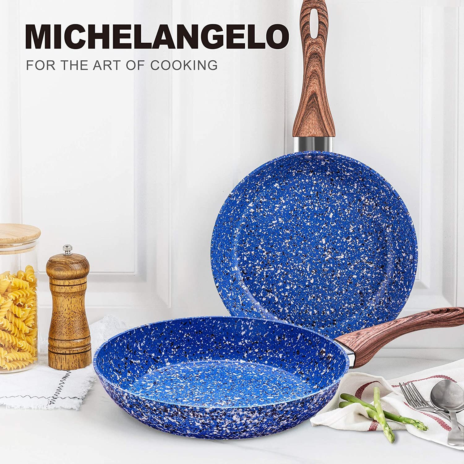 MICHELANGELO Frying Pan Set with Lid, 8 & 10 Granite Frying Pan Set with  100% APEO & PFOA-Free Stone Non Stick Coating, Granite Skillet Set with