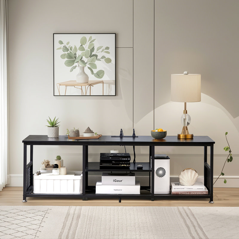 Meuble télé avec prises de courant, 55.11", Noir