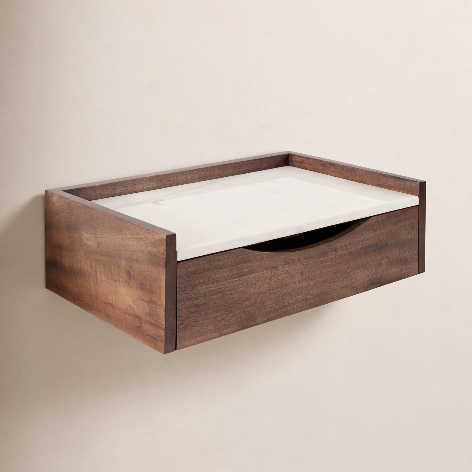 Benning Poplar Floating Shelf with Drawer, Dark Brown