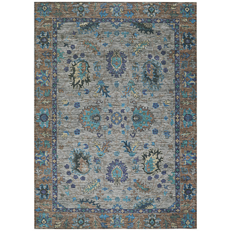 Machine Washable Indoor/Outdoor Xhevrie Pewter Rug, Rectangle 10' x 14'