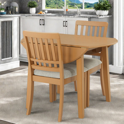 Space-saving Light Brown Dining Table Set, Extendable Wood Table + Upholstered Chairs For Modern Dining