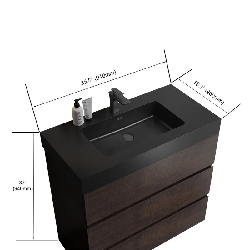 Meuble-lavabo avec lavabo Alice, Noyer, Noir, 36"