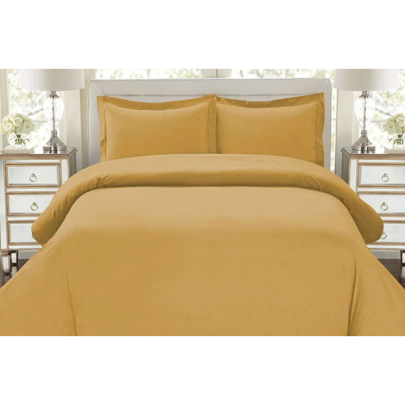 Ensemble de housse de couette réversible en microfibre à densité de tissage 1500 avec taies décoratives, Doré