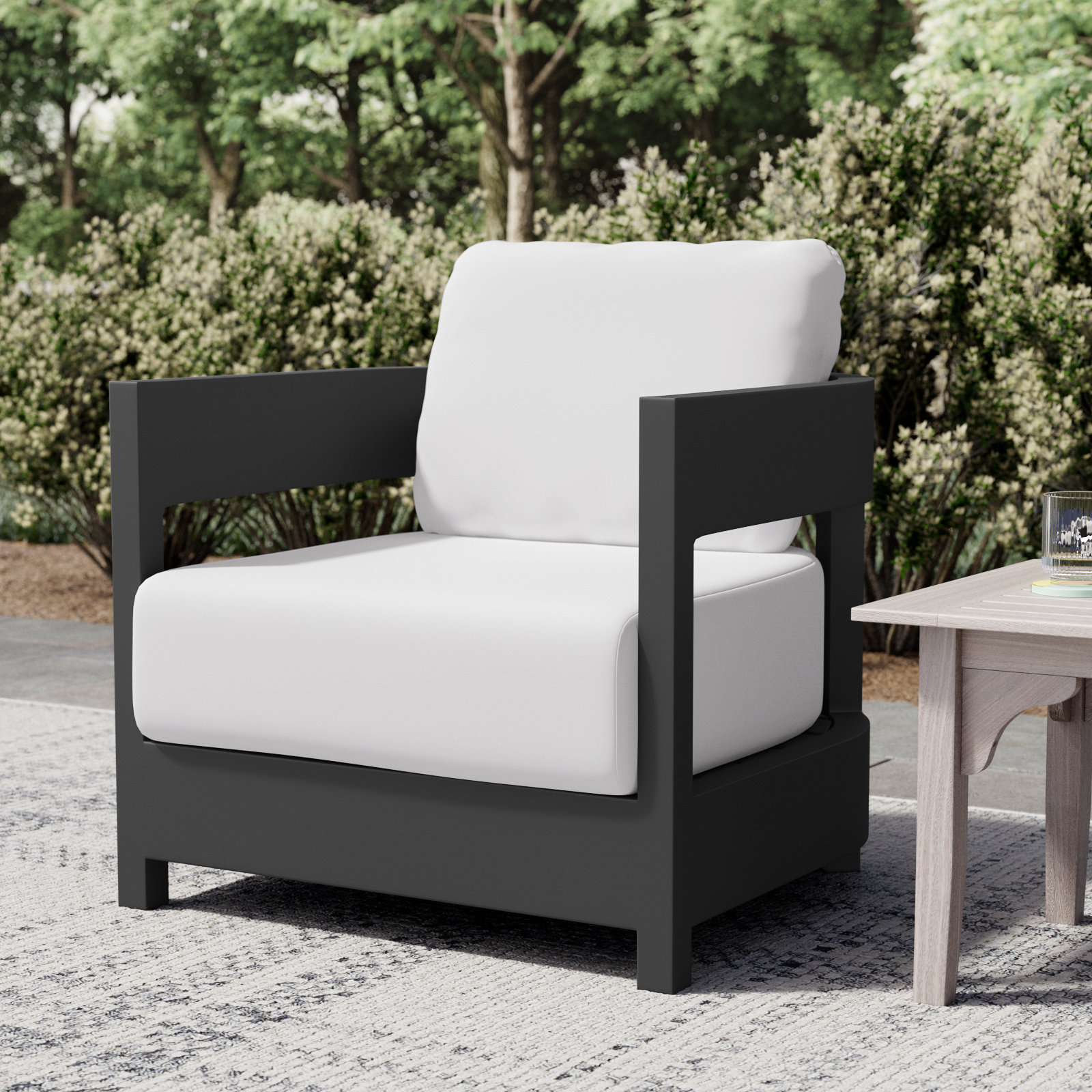 Everlee Patio Chair with Cushions, White