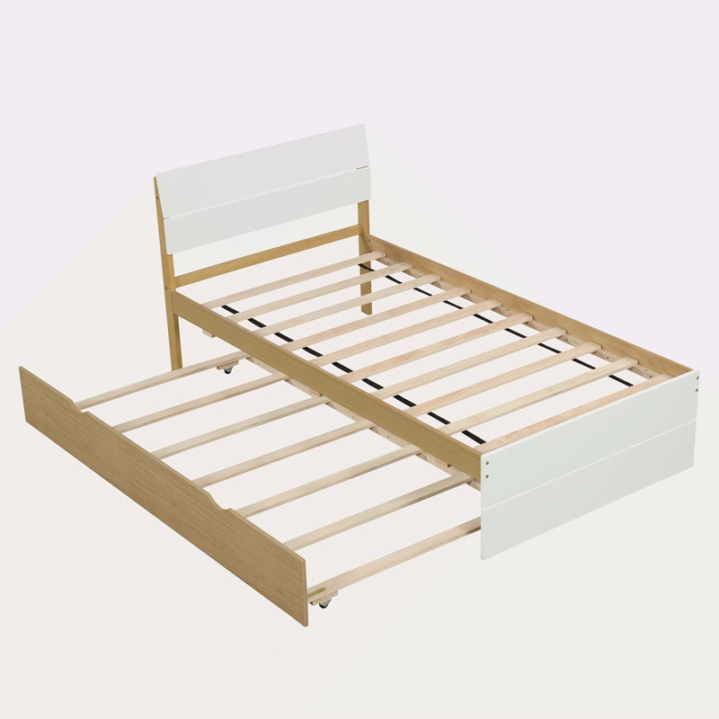 Cadre de lit simple moderne pour lit gigogne en chêne clair , Blanc/naturel