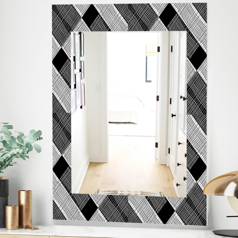 Miroir mural traditionnel check stripes and, H 24 po x l 32 po