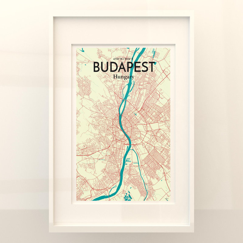Budapest City Map in Tricolour 1 Piece Wall Art, 36cm H x 24cm W x 0.05cm D
