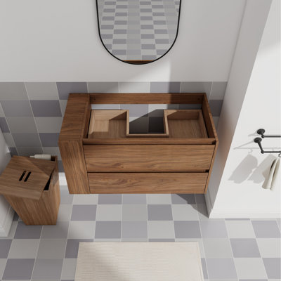  Armoire de meuble-lavabo murale moderne en chêne brun, tablette latérale, tiroirs