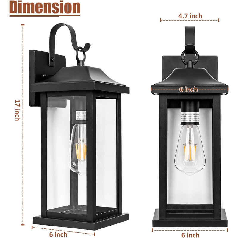 2-Pack 17 Inch Large Outdoor Light Fixtures, Exterior Vintage Outdoor Wall Sconces IP65 Waterproof Anti-Rust, Porch Lights With Clear Glass Outside Rustic Wall Lanterns E26 Bulb Base