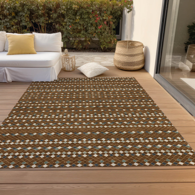 Red and Beige Striped Synthetic 10' x 14' Washable Rug