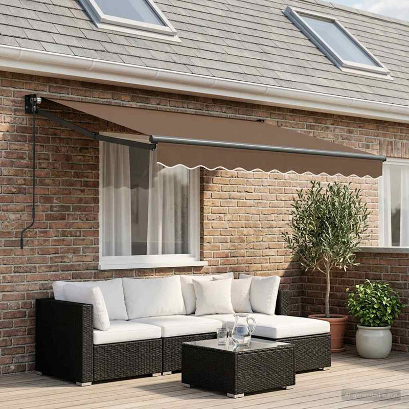 VidaXL Polyester Cover Retractable Patio Awning, Solid Colour, Taupe, 165cm H x 600cm W x 300cm D