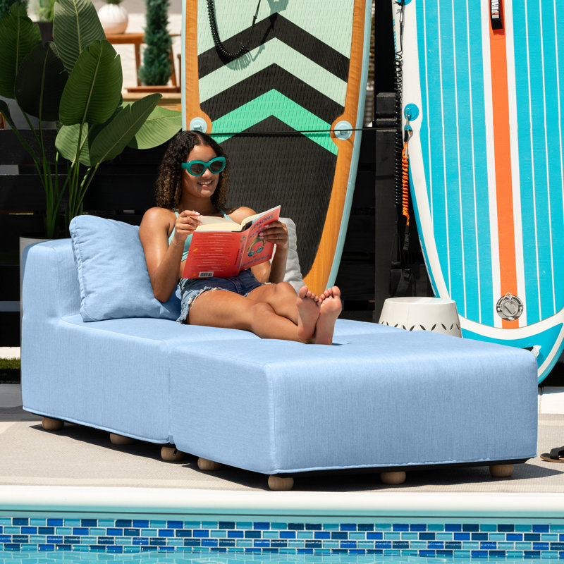  Méridienne d'extérieur Vada - Chaise et repose-pieds modulaire de luxe avec tissu Sunbrella et housse imperméable - Sunbrella Breeze