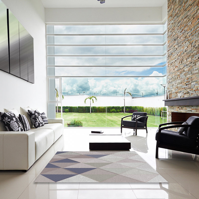 Tapis gris ardoise à motif crème/ardoise, Carré 7 pi