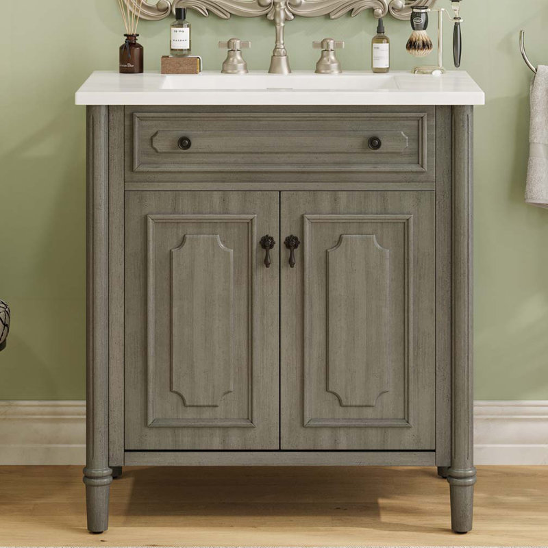 Meuble-lavabo de salle de bain avec lavabo, Gris