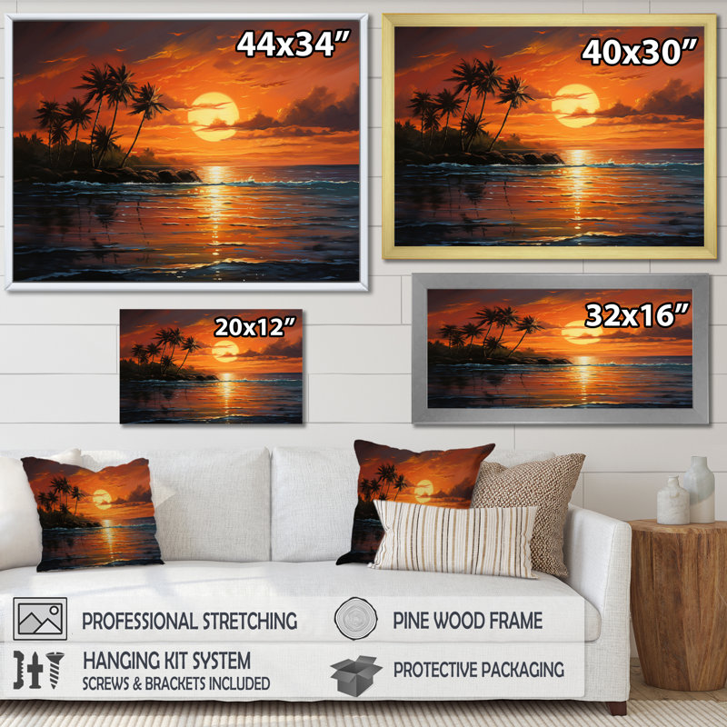 Caraibe Island Sunset I - impression, Cadre photo noir, H 34 po x l 44 po x P 1,5 po