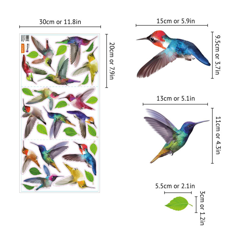 Les grandes fenêtres de colibris s'agrippent, H 23,6 po x l 23,6 po x P 0,01 po