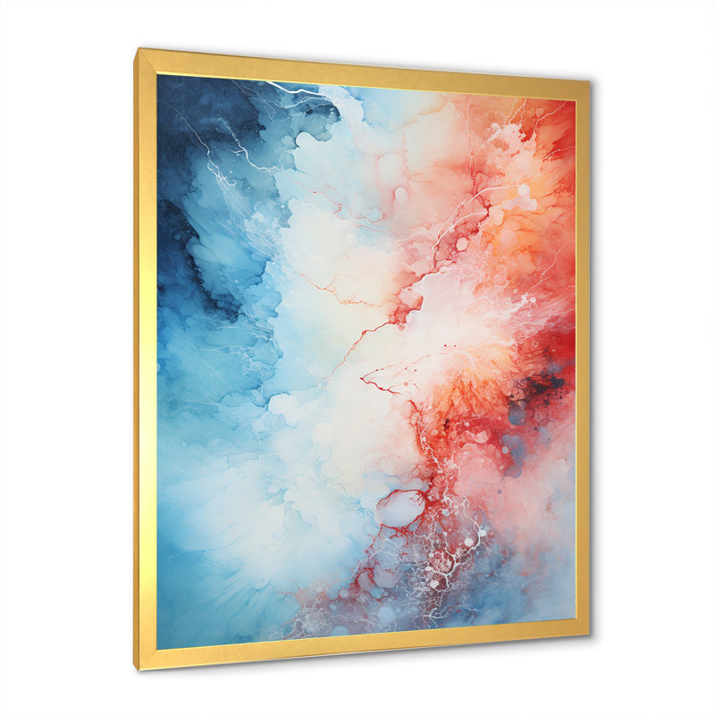 Feu et glace Tachisme Drift II - Tachisme, art mural, Cadre doré simple, H 40 po x l 30 po x P 1,5 po