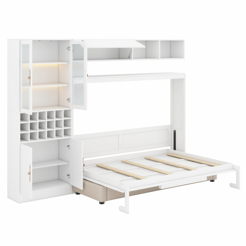 Lit escamotable tout-en-un avec canapé, tablettes, port USB et éclairage