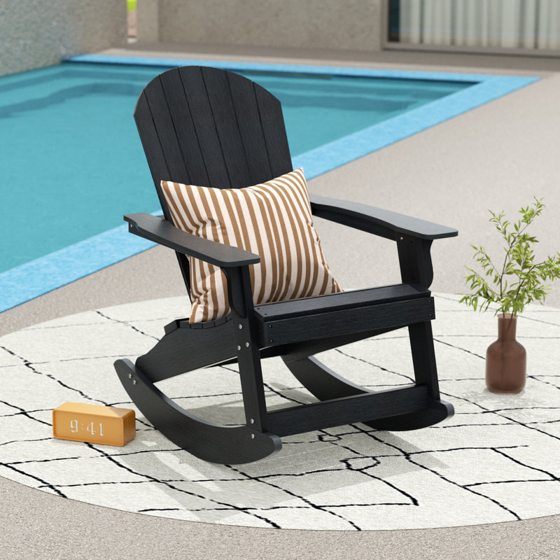 Outdoor All-Weather Poly Arrlo Rocking Plastic Chair, Black