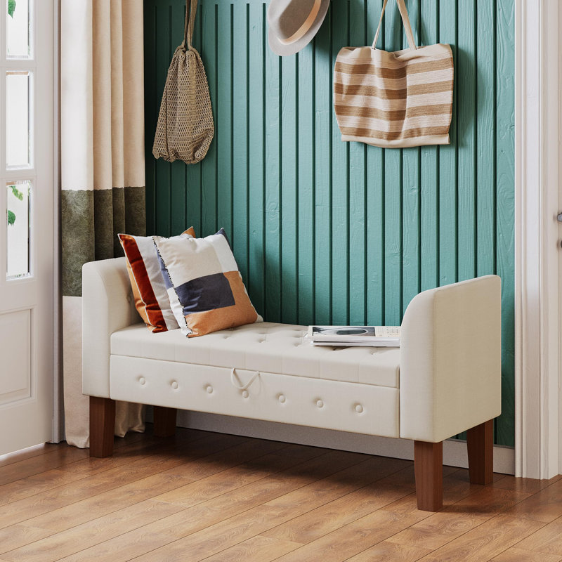 Banc de rangement rembourré avec accoudoirs, Beige