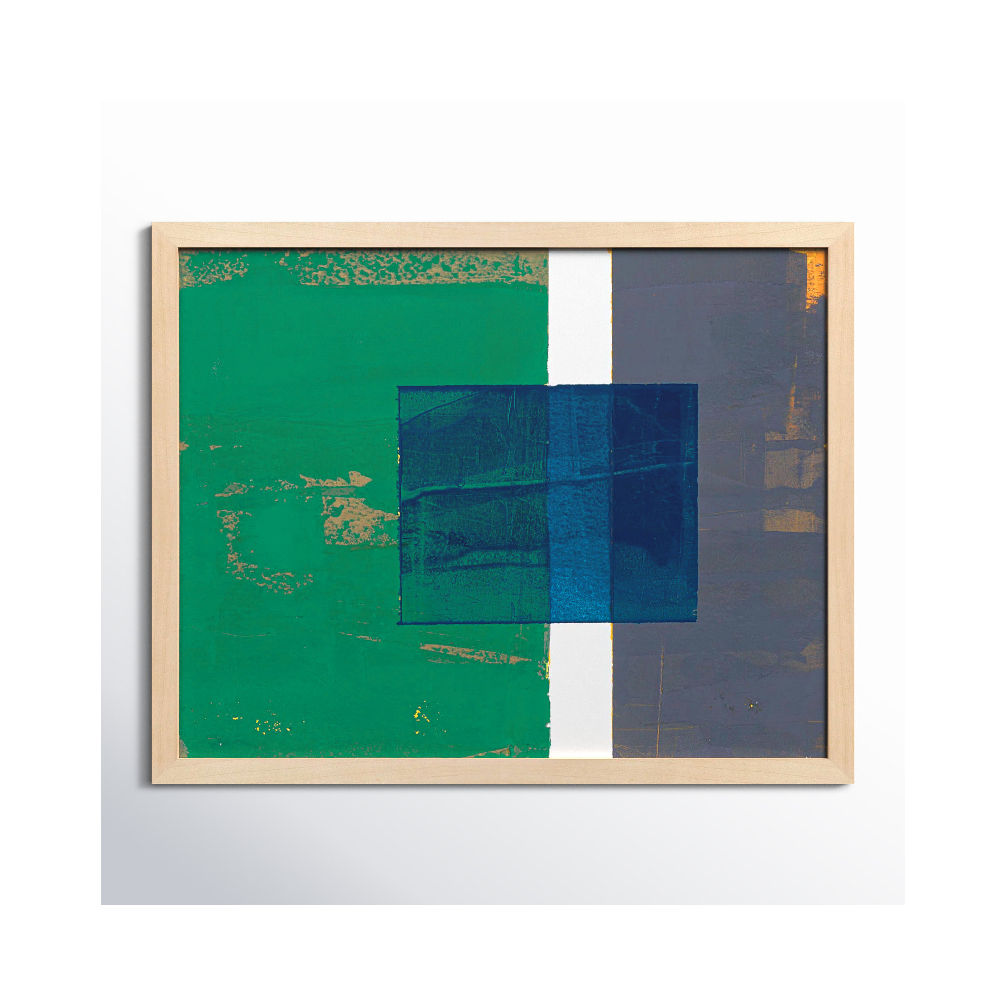 Bold In Blue 1 by Andrea Stokes, 40" H x 50" W x 1.25" D, Brown Framed