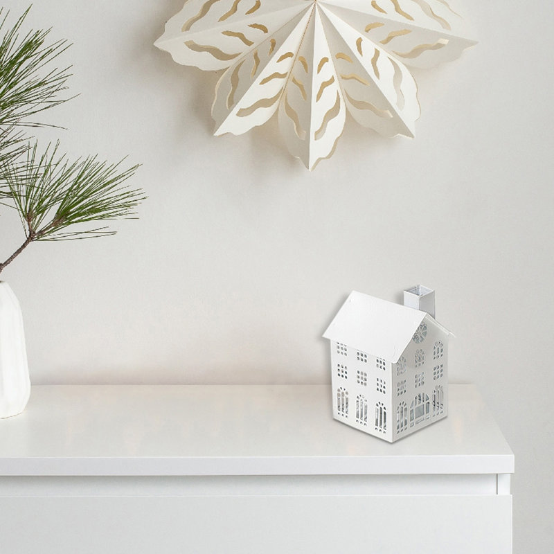 Metal House Tealight Holder (Small) - Set Of 2, White