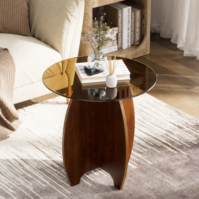 Table basse ronde en verre pour le salon, table centrale moderne Mid-Century avec plateau en verre trempé, petites tables basses circulaires pour la maison et le bureau