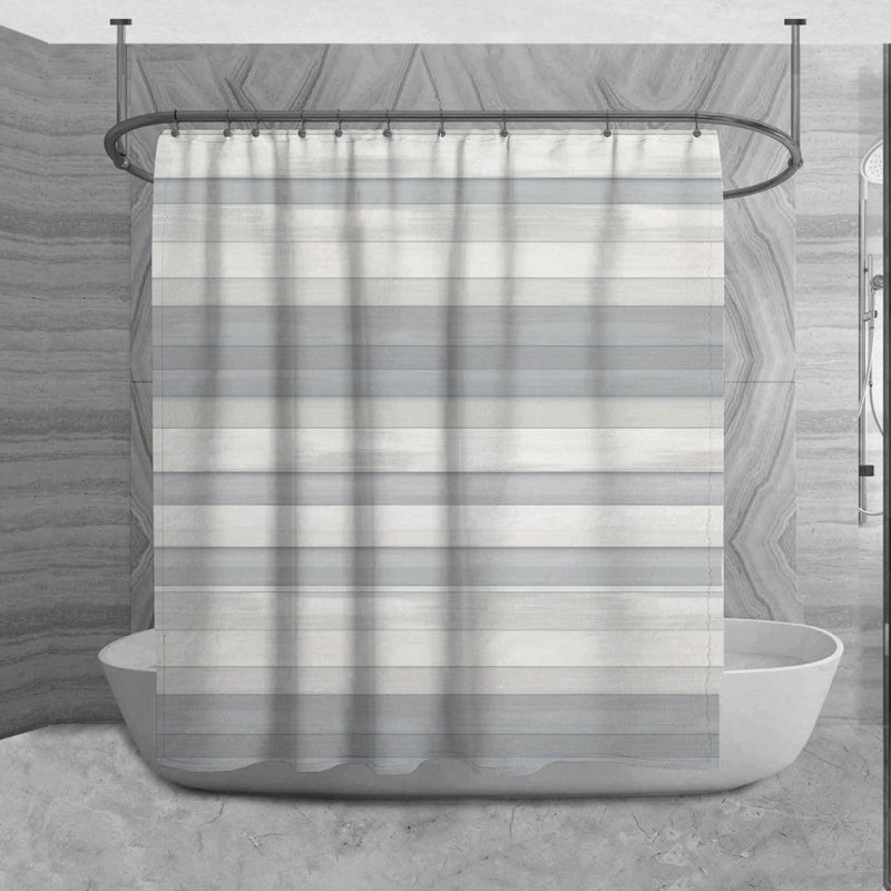 Rideau de douche Laylany, H 93 po x l 70 po, Argent/blanc